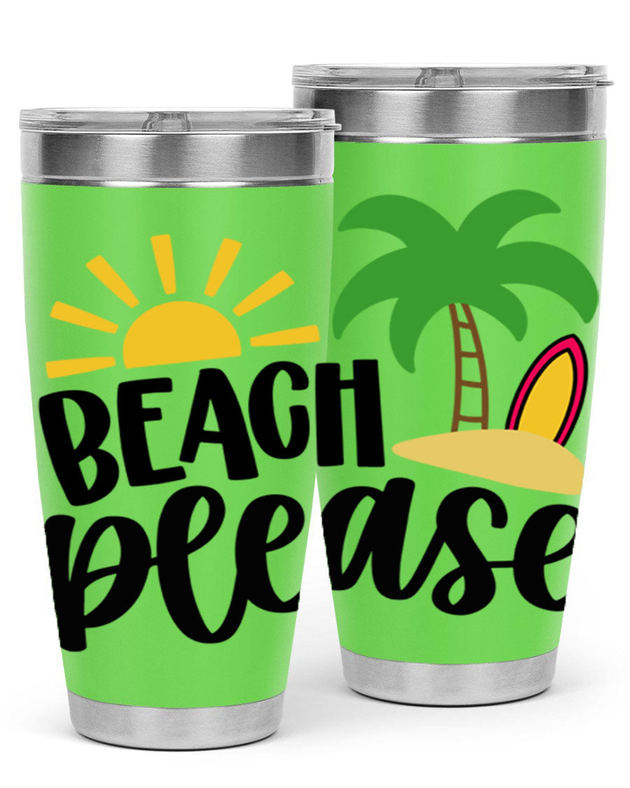 Beach Please Style 51# 20oz Tumbler with vibrant design, double wall vacuum insulation, and drink-thru lid, perfect for summer beverages.