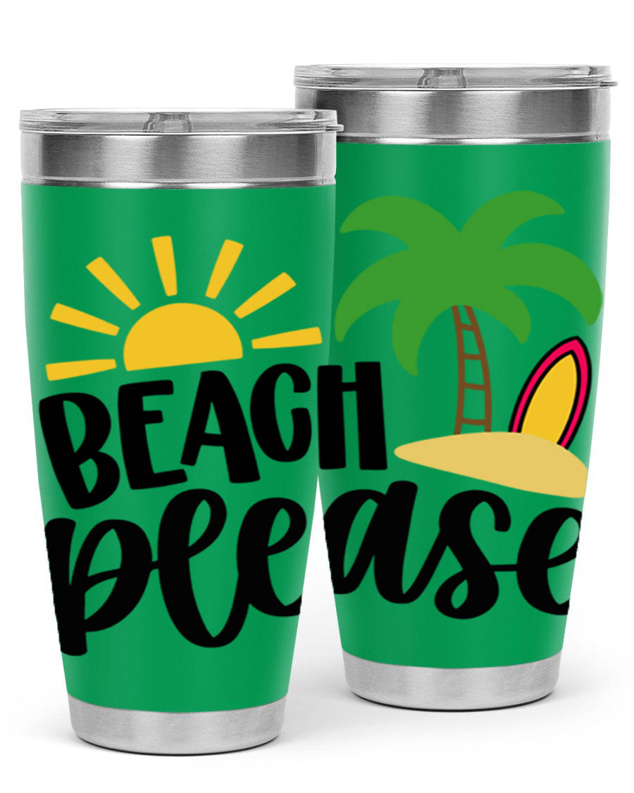 Beach Please Style 51# 20oz Tumbler with vibrant design, double wall vacuum insulation, and drink-thru lid, perfect for summer beverages.
