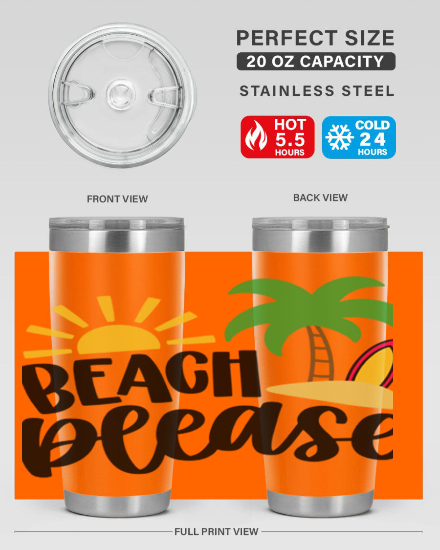 Beach Please Style 51# 20oz Tumbler with vibrant design, double wall vacuum insulation, and drink-thru lid, perfect for summer beverages.