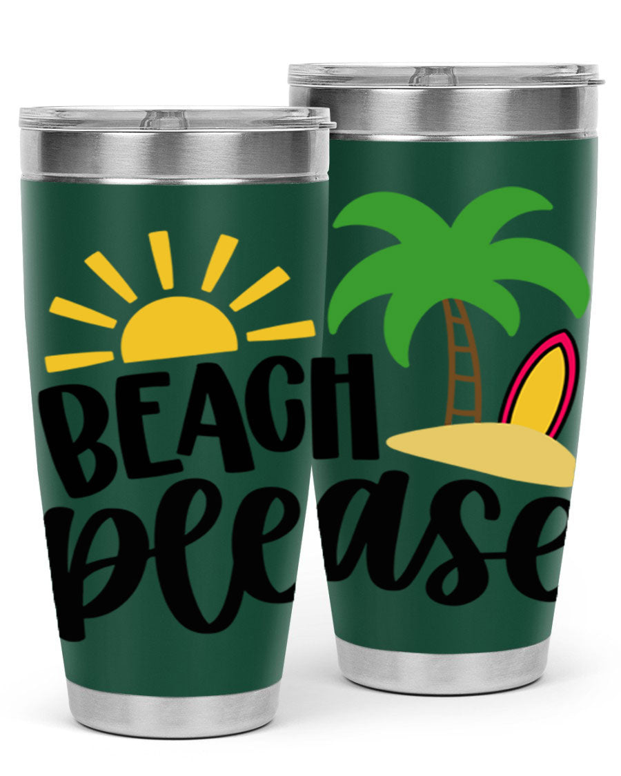 Beach Please Style 51# 20oz Tumbler with vibrant design, double wall vacuum insulation, and drink-thru lid, perfect for summer beverages.