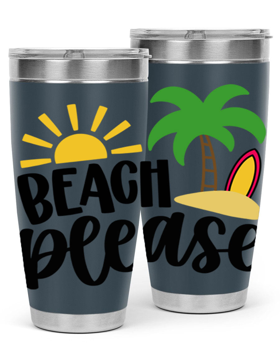 Beach Please Style 51# 20oz Tumbler with vibrant design, double wall vacuum insulation, and drink-thru lid, perfect for summer beverages.