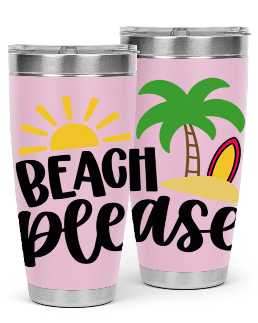 Beach Please Style 51# 20oz Tumbler with vibrant design, double wall vacuum insulation, and drink-thru lid, perfect for summer beverages.