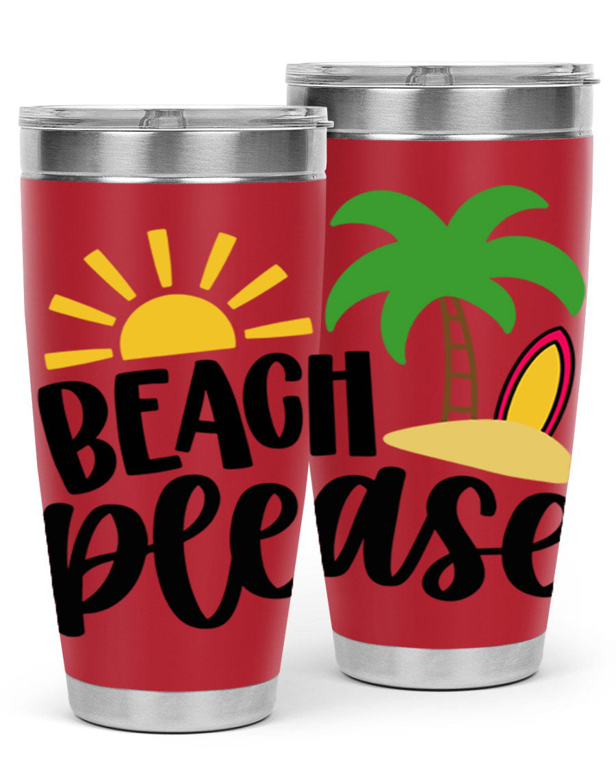 Beach Please Style 51# 20oz Tumbler with vibrant design, double wall vacuum insulation, and drink-thru lid, perfect for summer beverages.