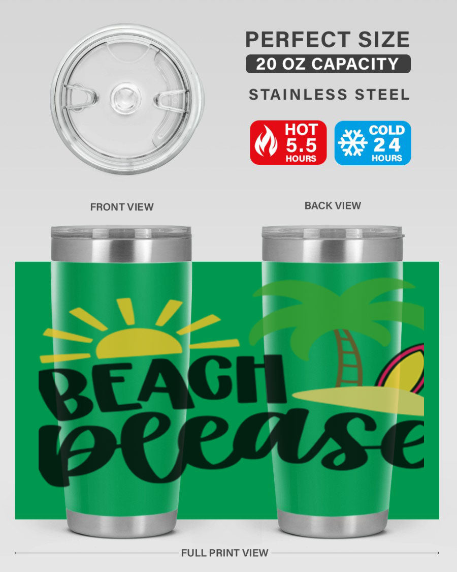 Beach Please Style 51# 20oz Tumbler with vibrant design, double wall vacuum insulation, and drink-thru lid, perfect for summer beverages.