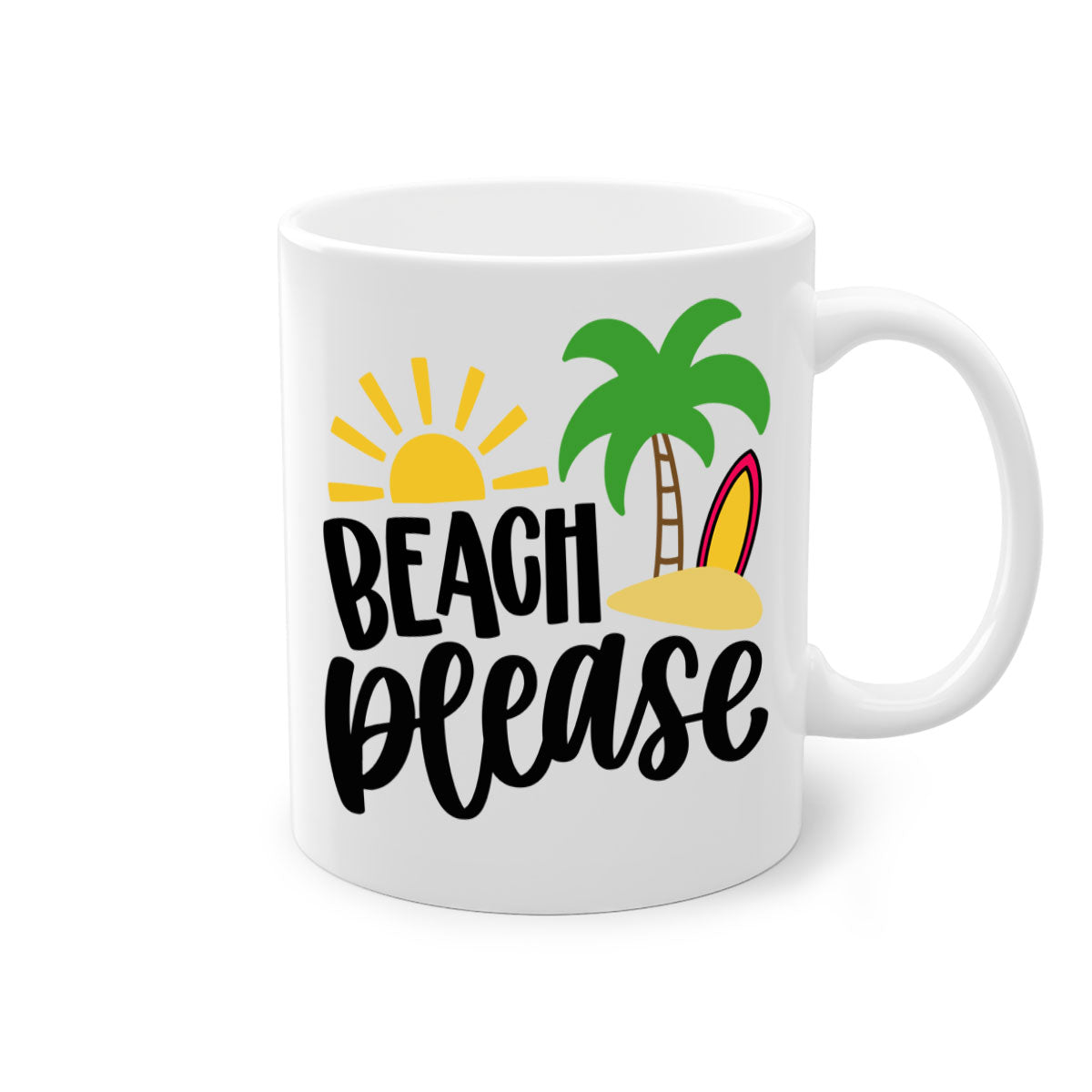 Beach Please Style 51# Mug with a glossy finish, featuring a colored handle and interior, available in multiple colors.