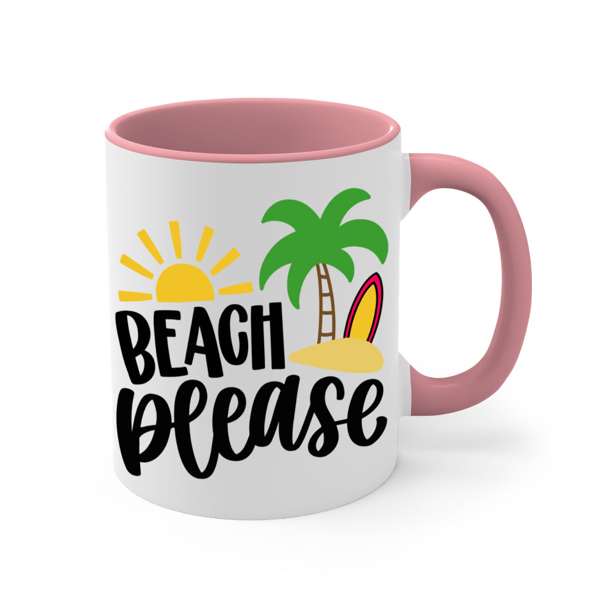 Beach Please Style 51# Mug with a glossy finish, featuring a colored handle and interior, available in multiple colors.