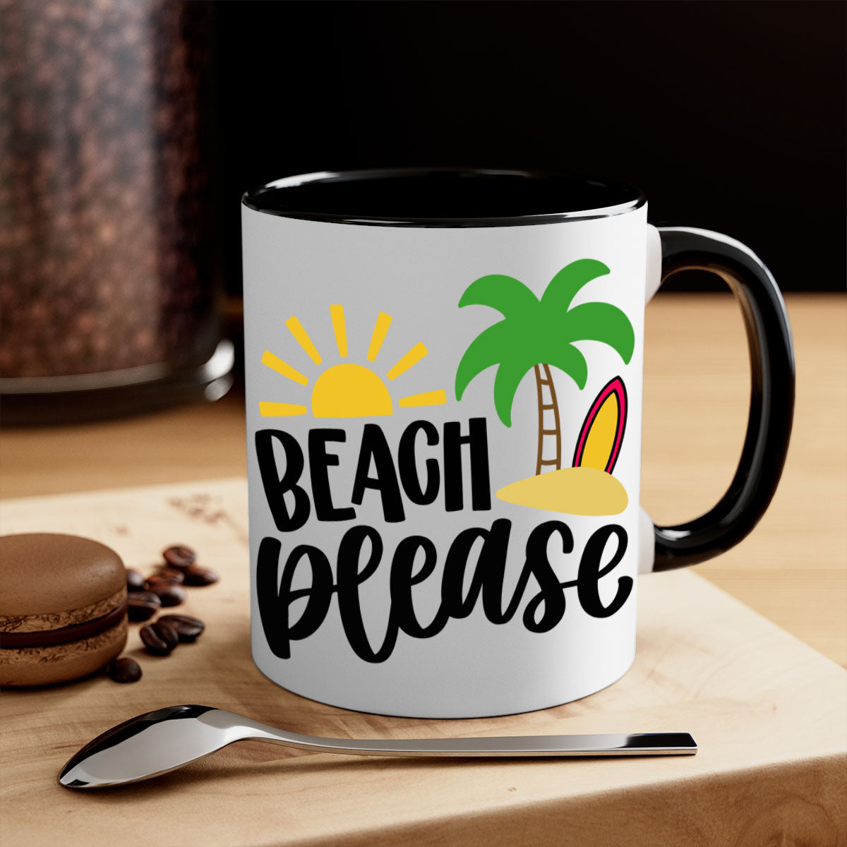 Beach Please Style 51# Mug with a glossy finish, featuring a colored handle and interior, available in multiple colors.