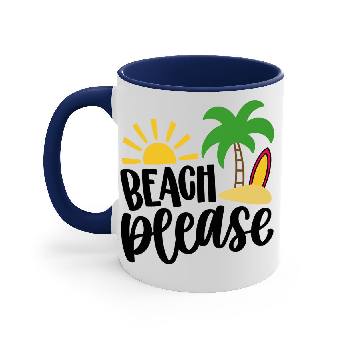 Beach Please Style 51# Mug with a glossy finish, featuring a colored handle and interior, available in multiple colors.
