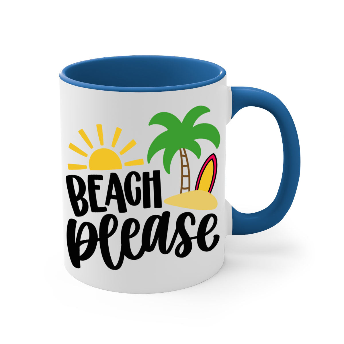 Beach Please Style 51# Mug with a glossy finish, featuring a colored handle and interior, available in multiple colors.