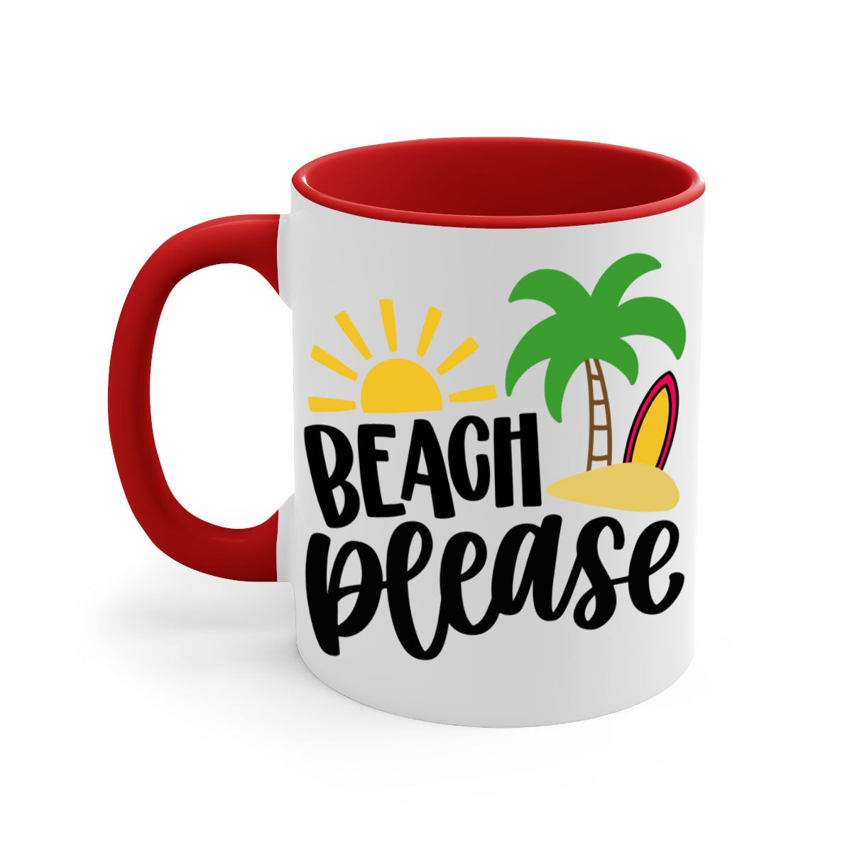 Beach Please Style 51# Mug with a glossy finish, featuring a colored handle and interior, available in multiple colors.