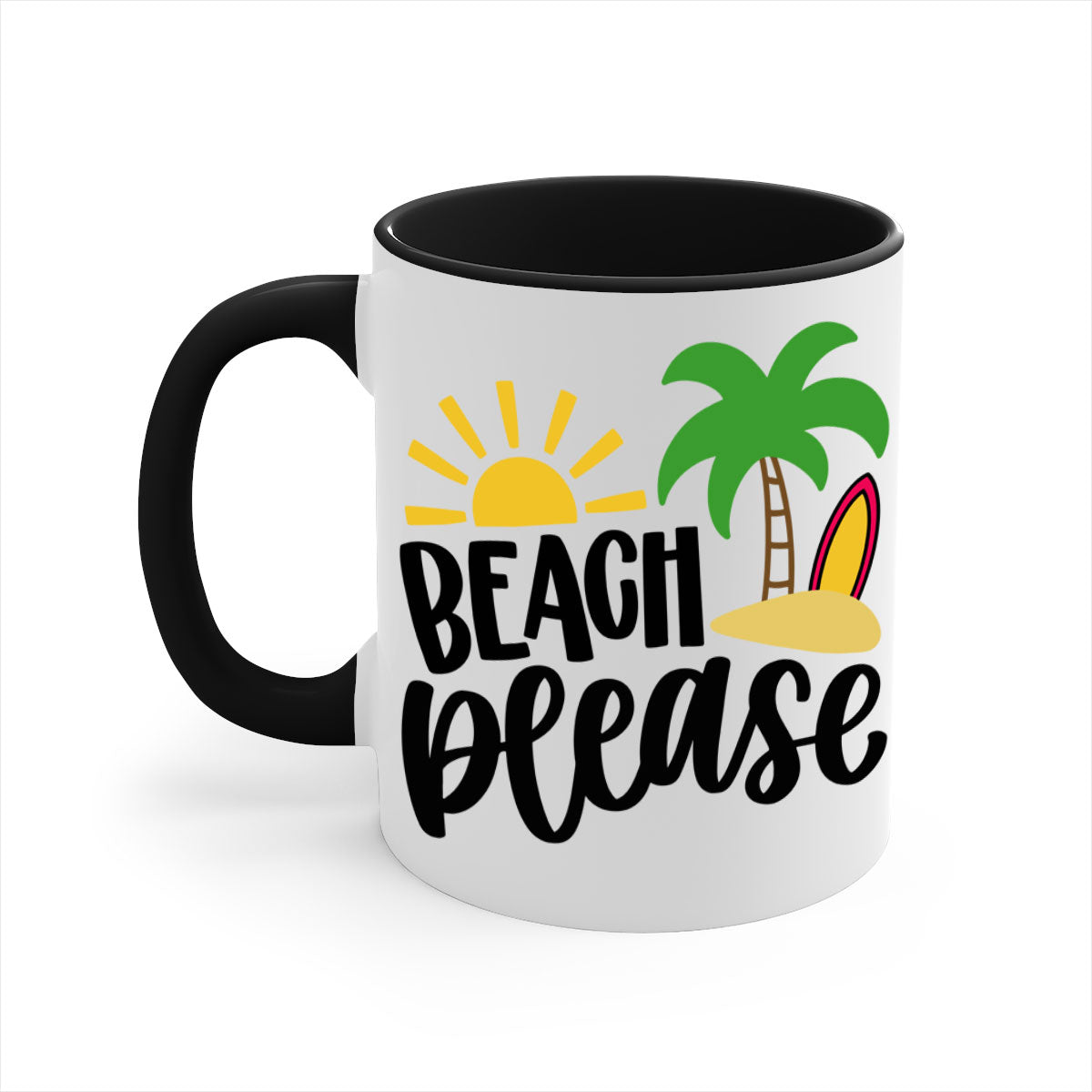 Beach Please Style 51# Mug with a glossy finish, featuring a colored handle and interior, available in multiple colors.