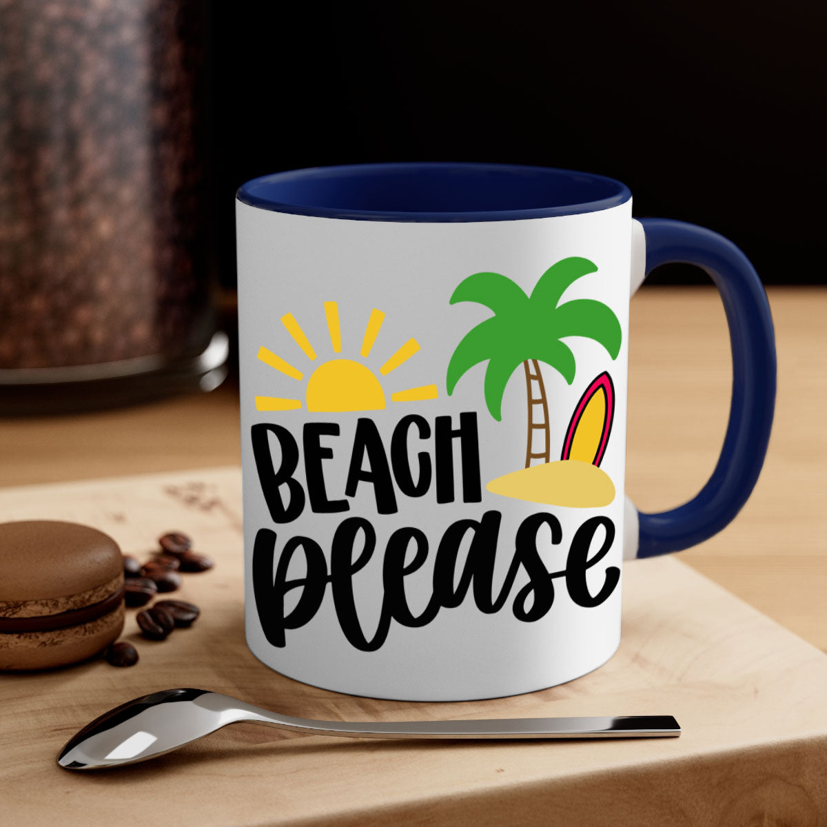 Beach Please Style 51# Mug with a glossy finish, featuring a colored handle and interior, available in multiple colors.