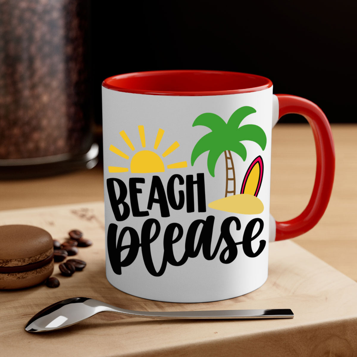Beach Please Style 51# Mug with a glossy finish, featuring a colored handle and interior, available in multiple colors.