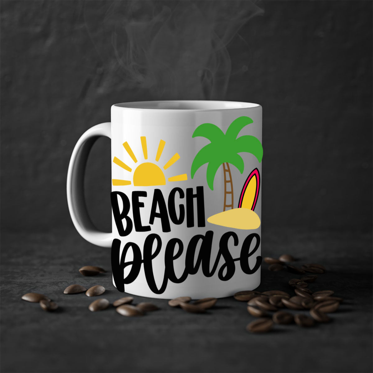 Beach Please Style 51# Mug with a glossy finish, featuring a colored handle and interior, available in multiple colors.