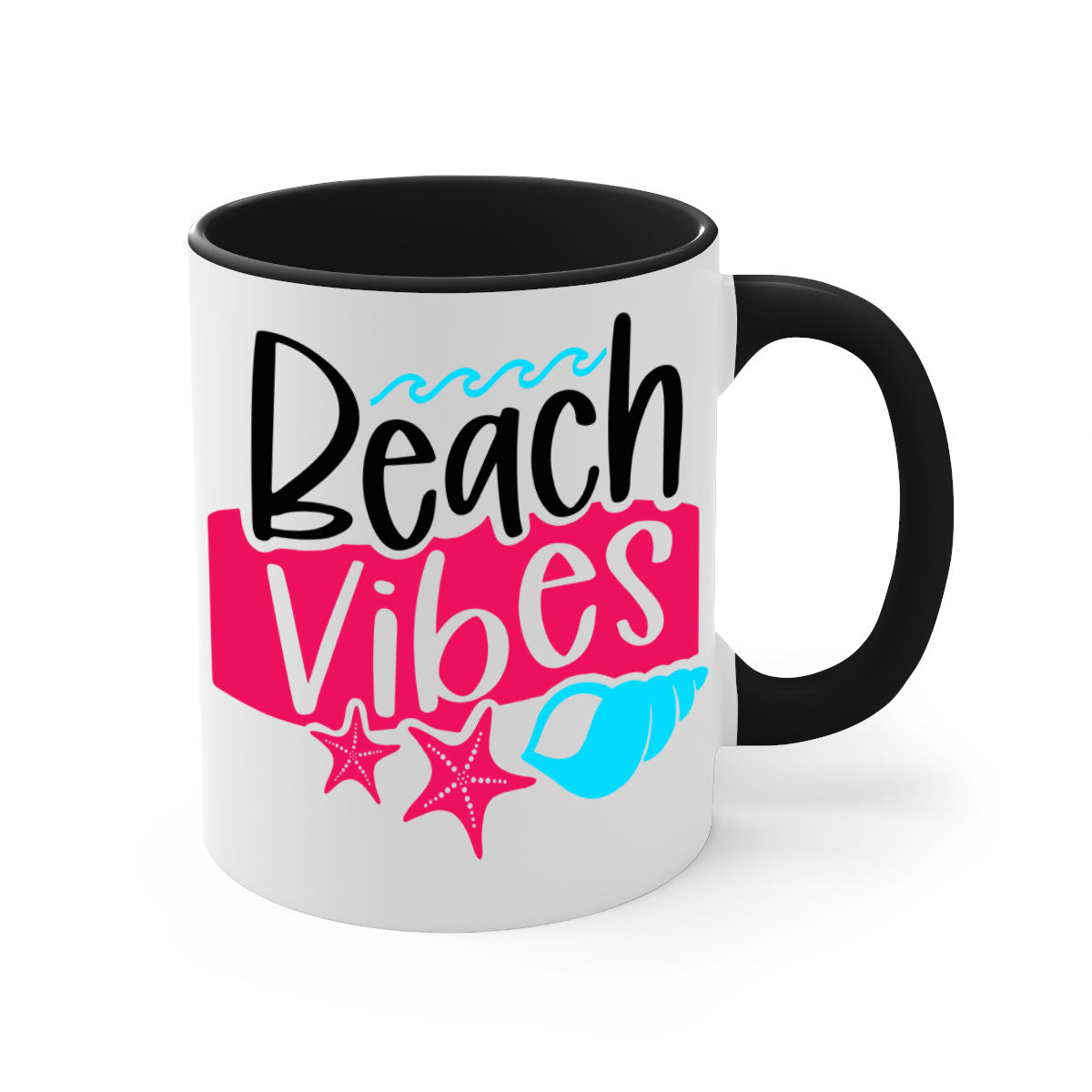 Beach Vibes Style 50# Mug featuring a two-tone design with a colored handle and interior, available in multiple colors and sizes.