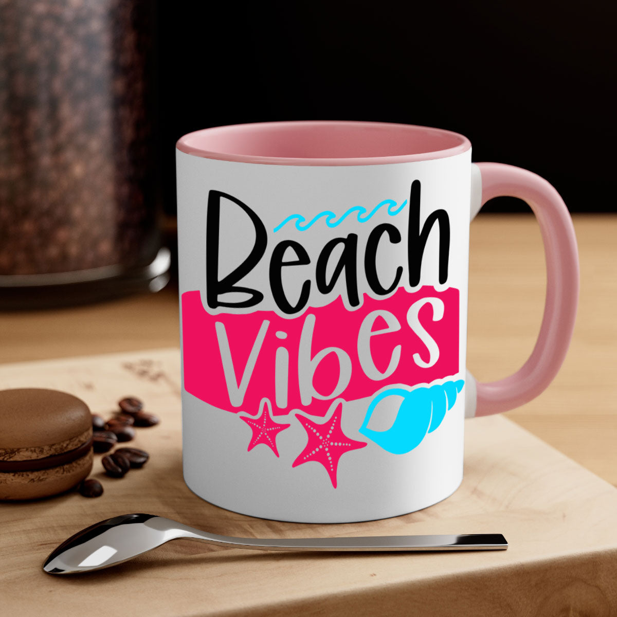 Beach Vibes Style 50# Mug featuring a two-tone design with a colored handle and interior, available in multiple colors and sizes.