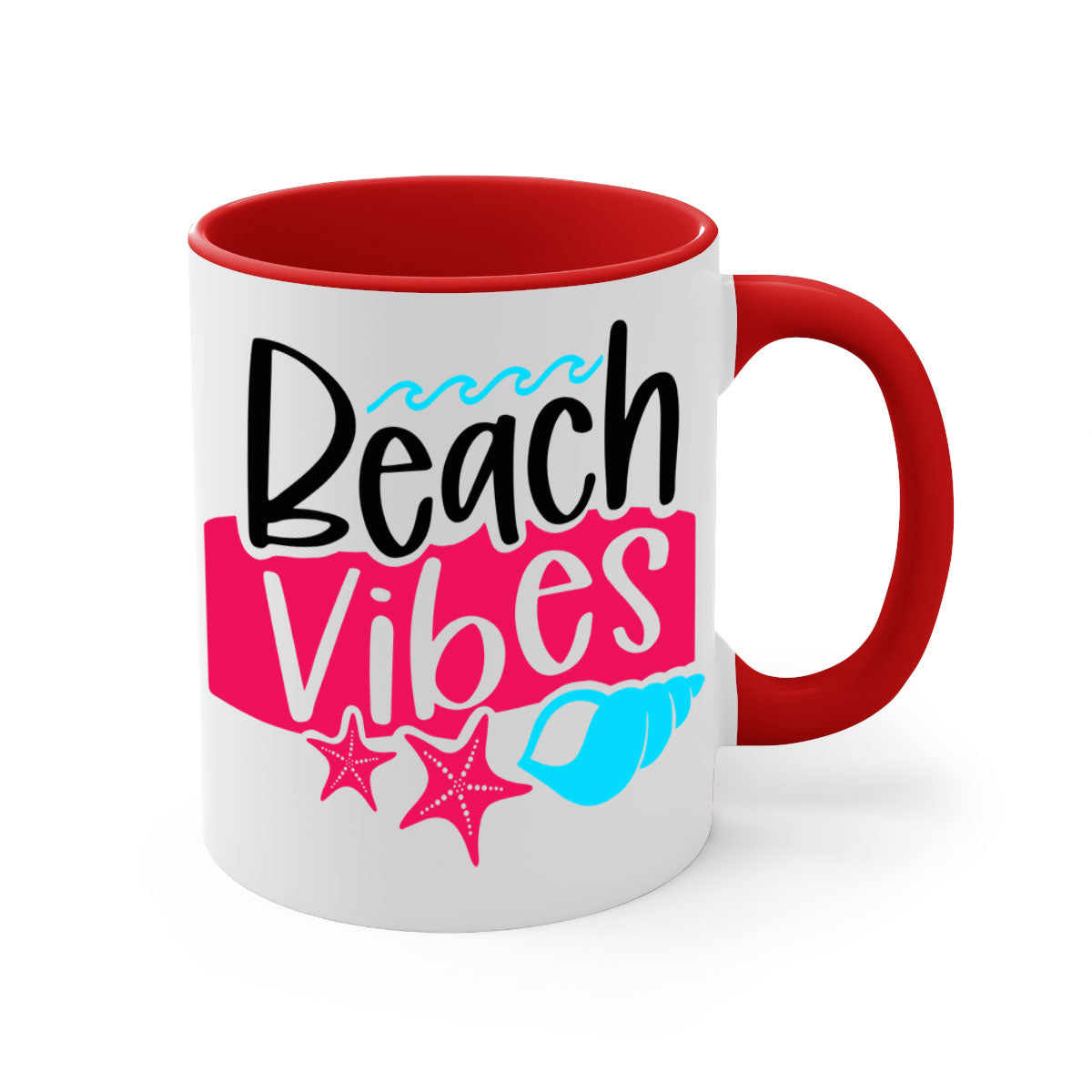 Beach Vibes Style 50# Mug featuring a two-tone design with a colored handle and interior, available in multiple colors and sizes.