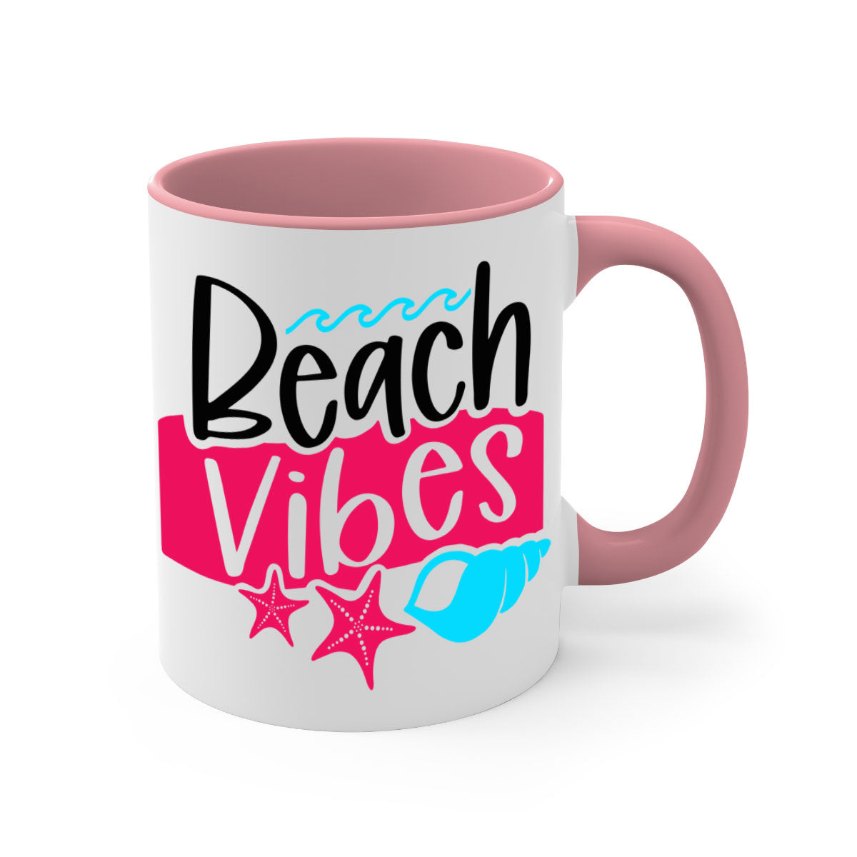 Beach Vibes Style 50# Mug featuring a two-tone design with a colored handle and interior, available in multiple colors and sizes.