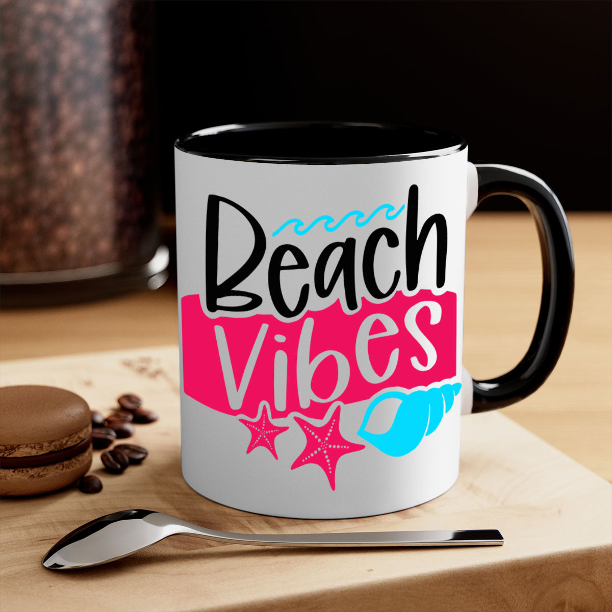 Beach Vibes Style 50# Mug featuring a two-tone design with a colored handle and interior, available in multiple colors and sizes.