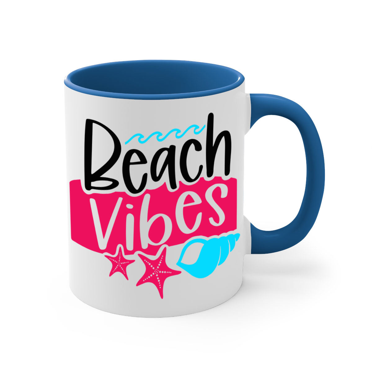 Beach Vibes Style 50# Mug featuring a two-tone design with a colored handle and interior, available in multiple colors and sizes.