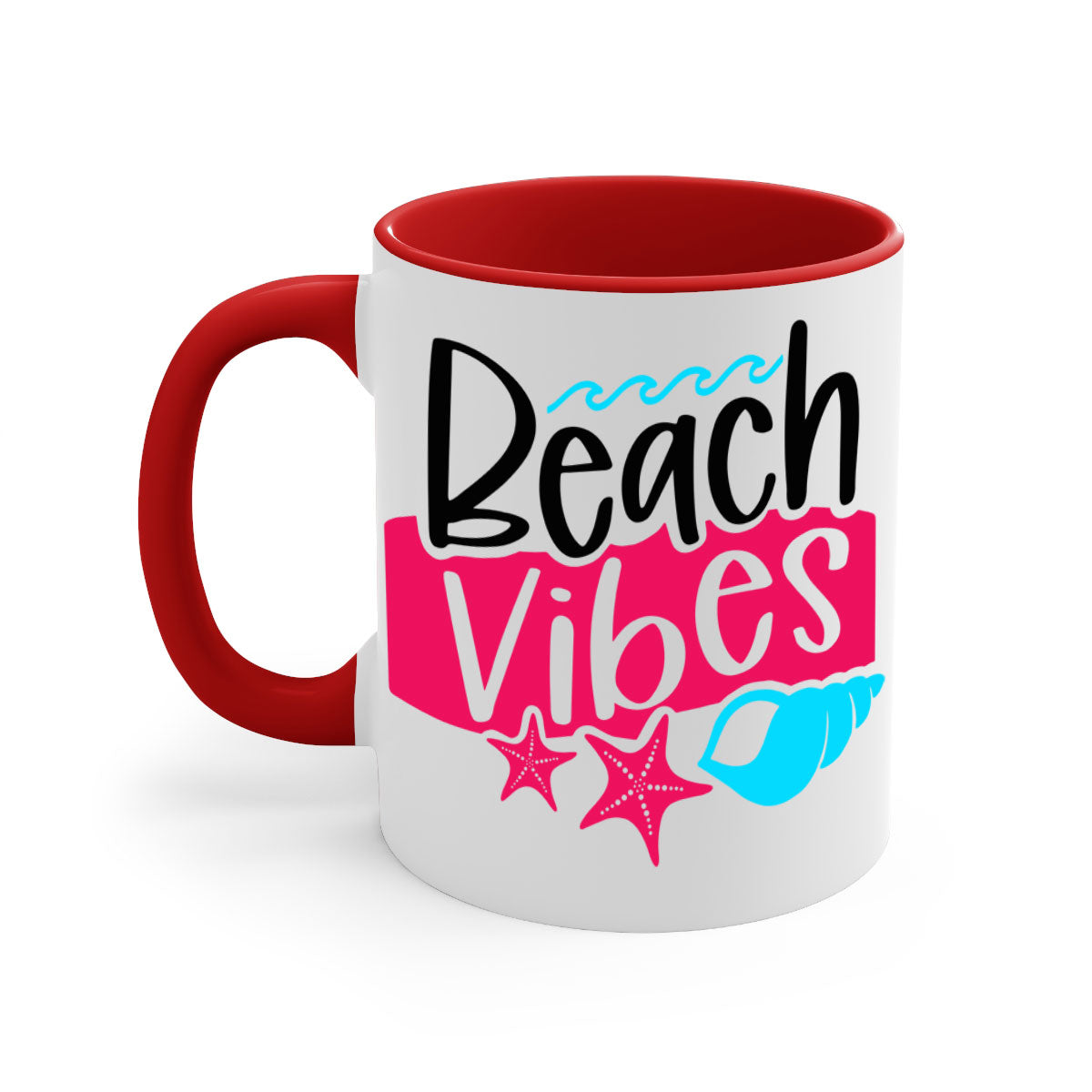 Beach Vibes Style 50# Mug featuring a two-tone design with a colored handle and interior, available in multiple colors and sizes.