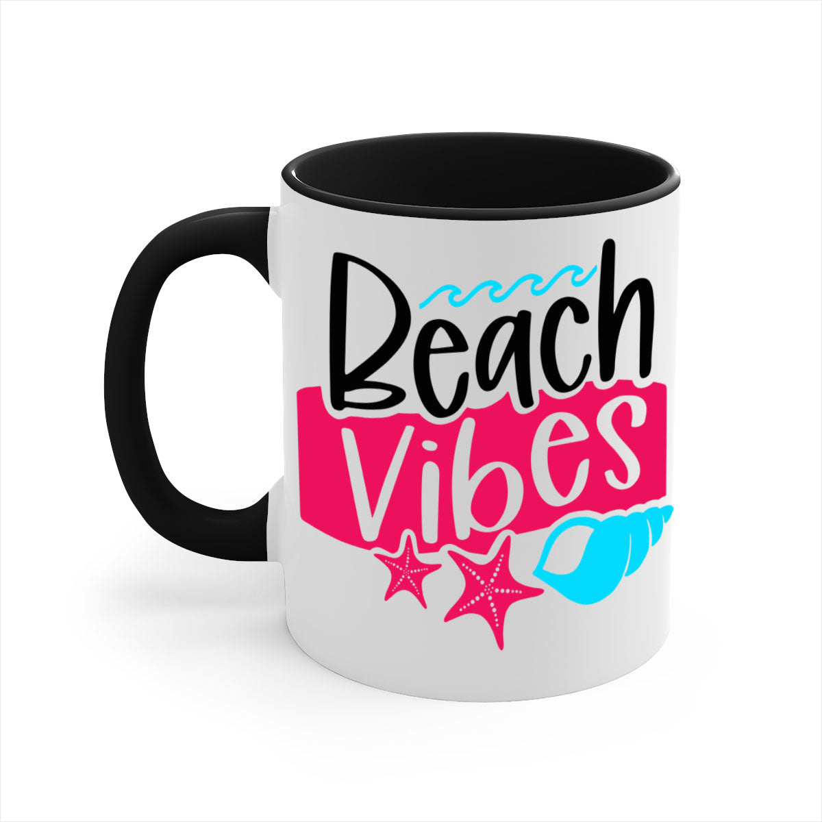Beach Vibes Style 50# Mug featuring a two-tone design with a colored handle and interior, available in multiple colors and sizes.