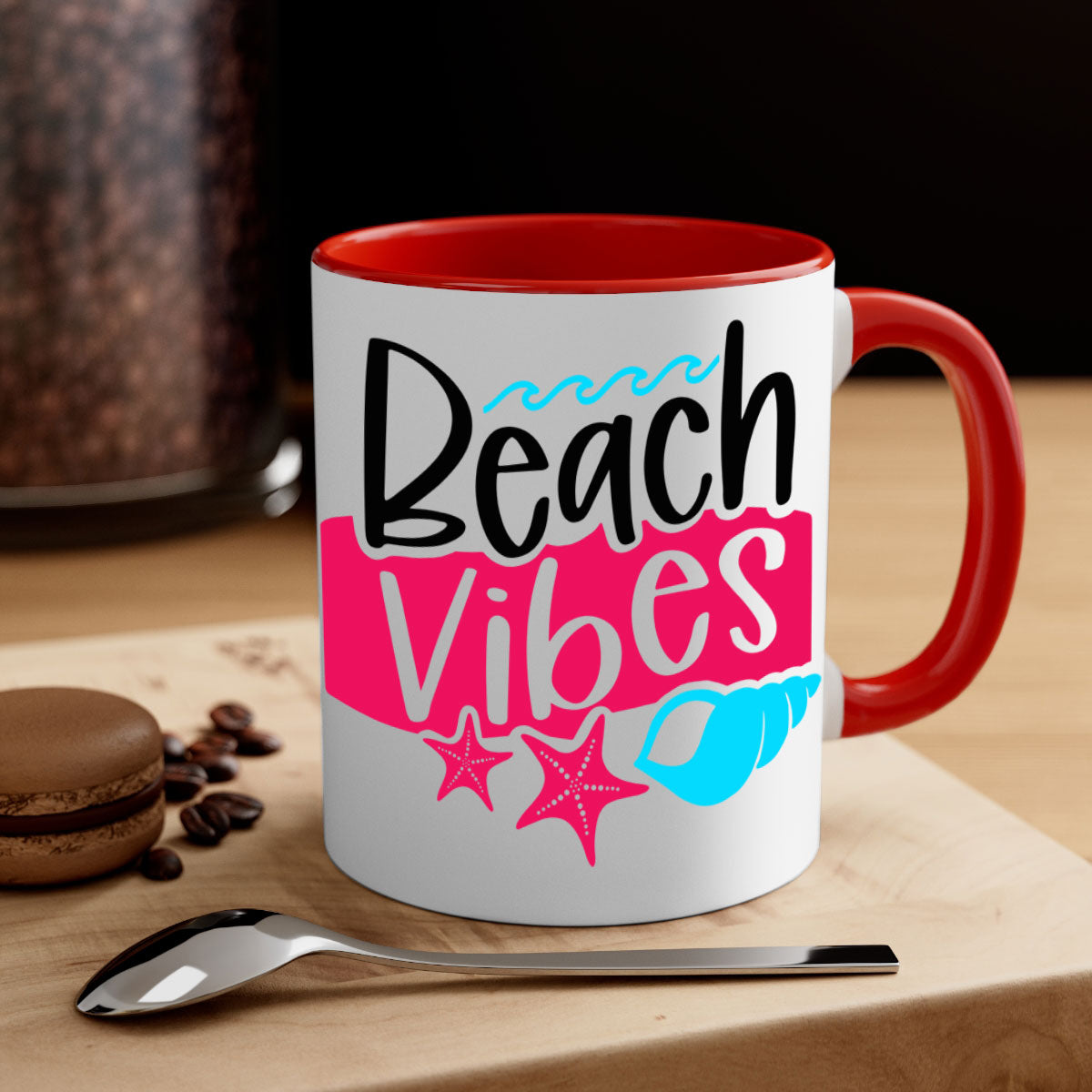 Beach Vibes Style 50# Mug featuring a two-tone design with a colored handle and interior, available in multiple colors and sizes.