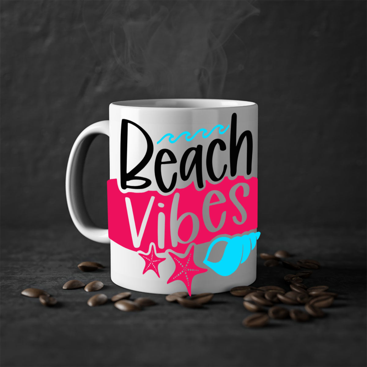 Beach Vibes Style 50# Mug featuring a two-tone design with a colored handle and interior, available in multiple colors and sizes.