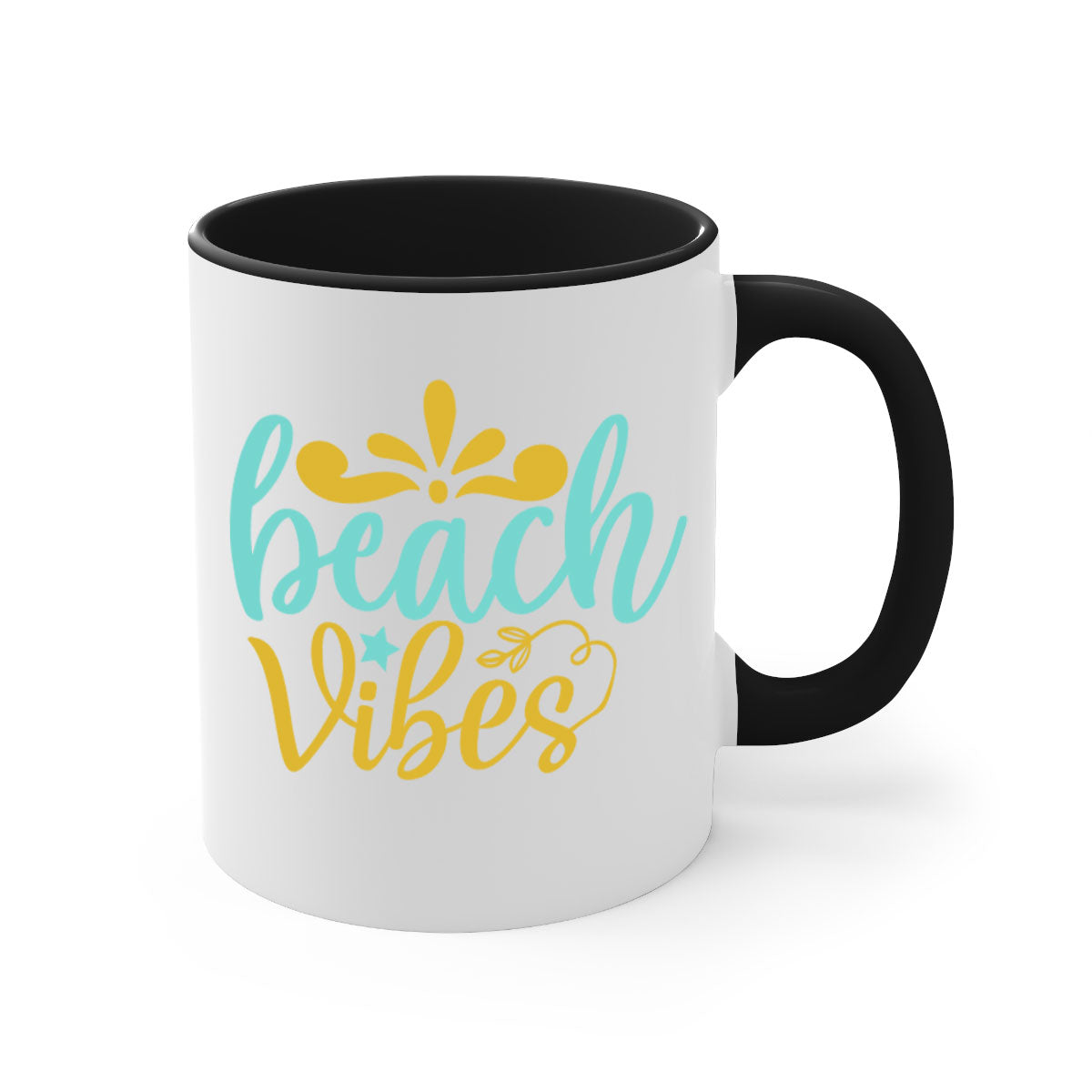 BEACH VIBES Style 70# Mug with a glossy finish, featuring a colored handle and interior, available in multiple colors.