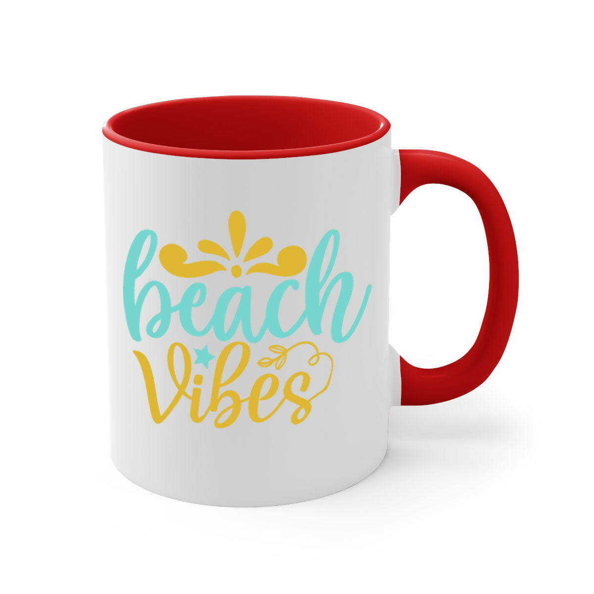 BEACH VIBES Style 70# Mug with a glossy finish, featuring a colored handle and interior, available in multiple colors.