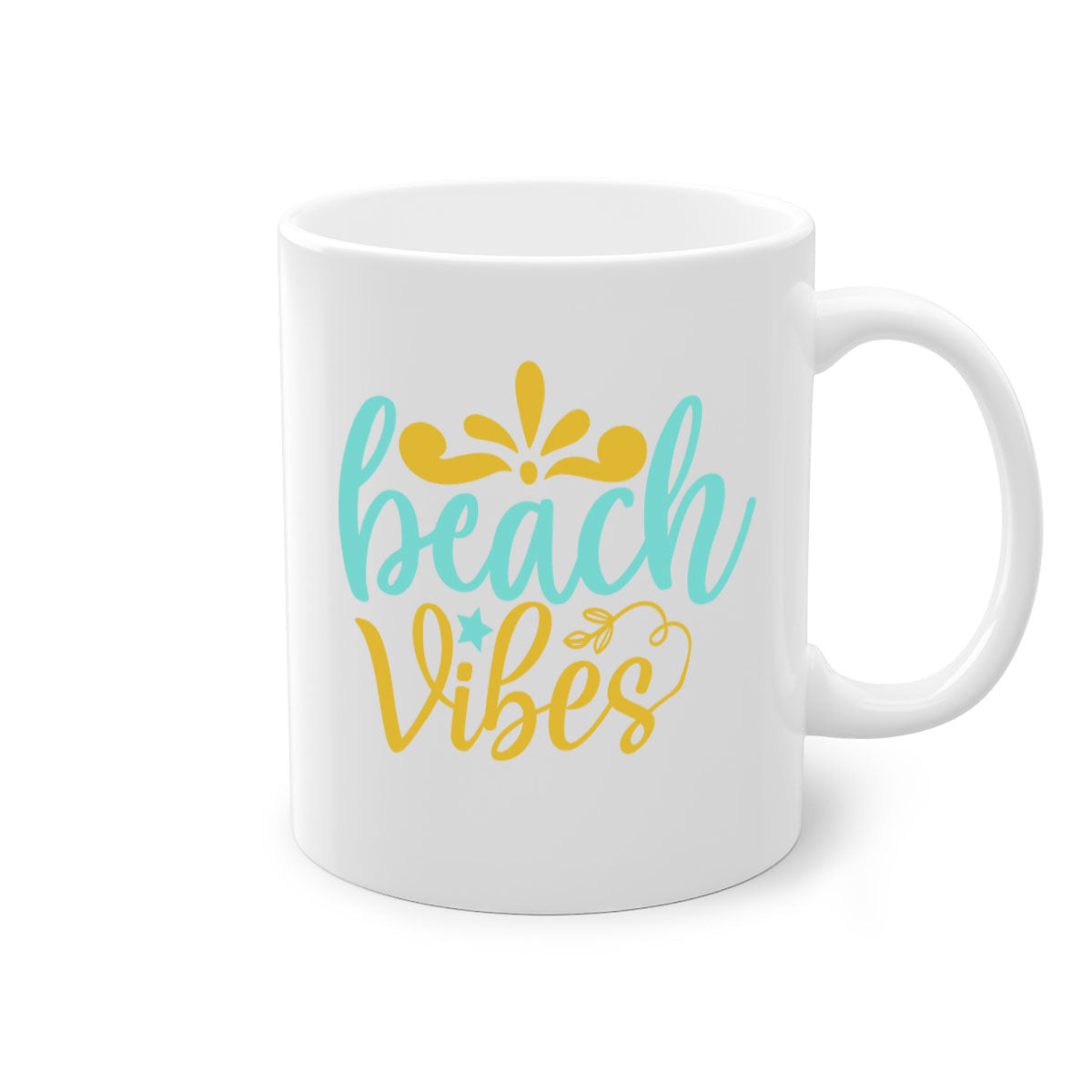 BEACH VIBES Style 70# Mug with a glossy finish, featuring a colored handle and interior, available in multiple colors.