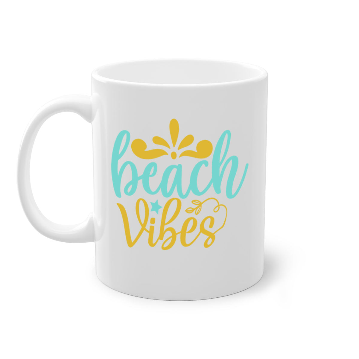 BEACH VIBES Style 70# Mug with a glossy finish, featuring a colored handle and interior, available in multiple colors.