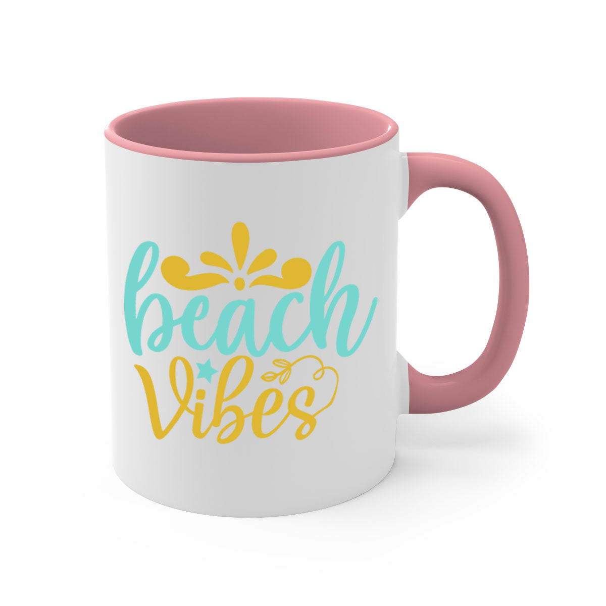 BEACH VIBES Style 70# Mug with a glossy finish, featuring a colored handle and interior, available in multiple colors.