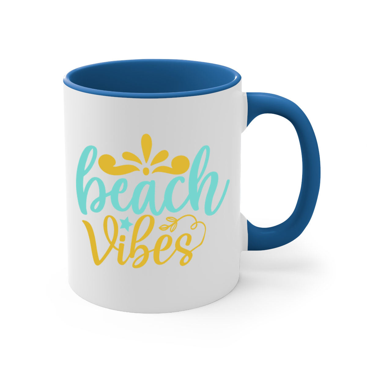 BEACH VIBES Style 70# Mug with a glossy finish, featuring a colored handle and interior, available in multiple colors.