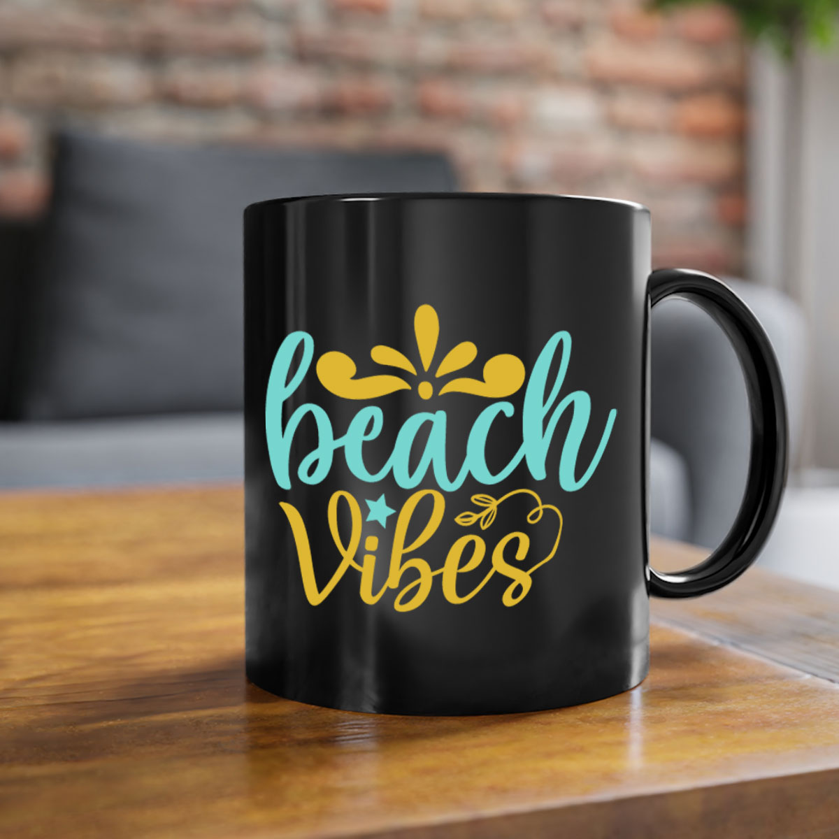 BEACH VIBES Style 70# Mug with a glossy finish, featuring a colored handle and interior, available in multiple colors.