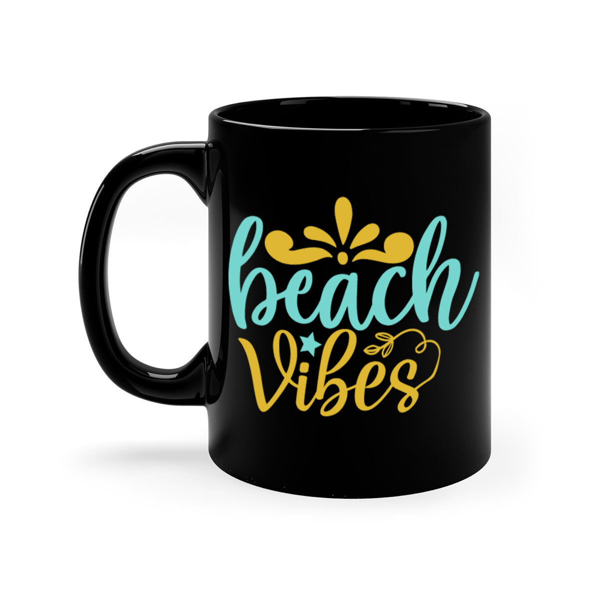 BEACH VIBES Style 70# Mug with a glossy finish, featuring a colored handle and interior, available in multiple colors.