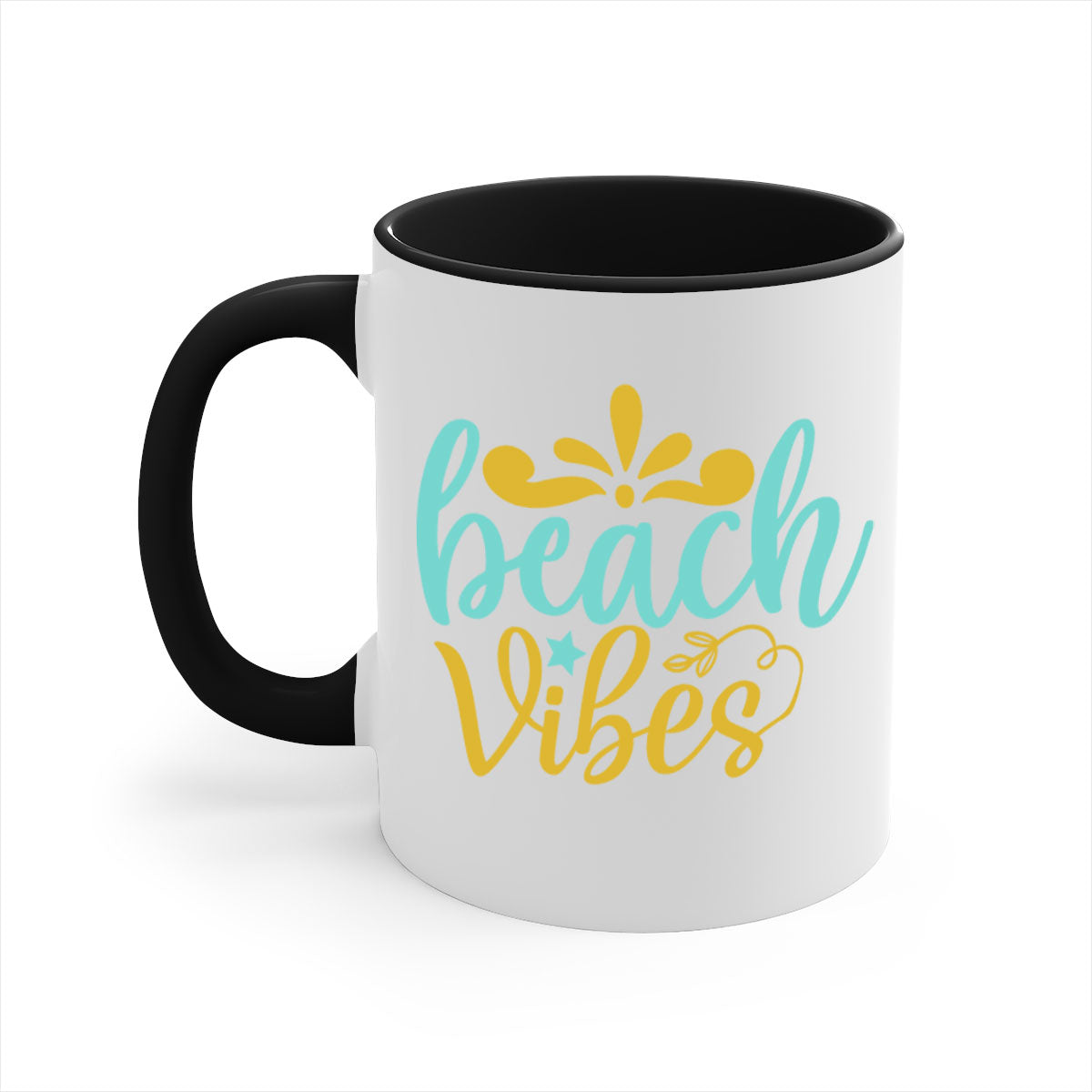 BEACH VIBES Style 70# Mug with a glossy finish, featuring a colored handle and interior, available in multiple colors.