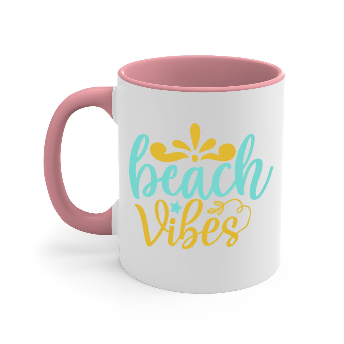 BEACH VIBES Style 70# Mug with a glossy finish, featuring a colored handle and interior, available in multiple colors.