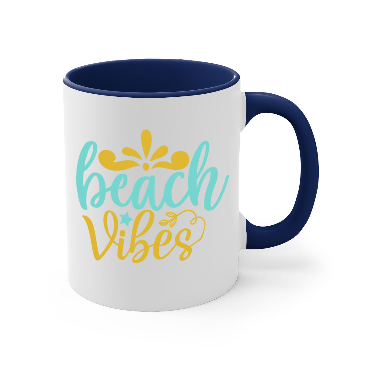 BEACH VIBES Style 70# Mug with a glossy finish, featuring a colored handle and interior, available in multiple colors.