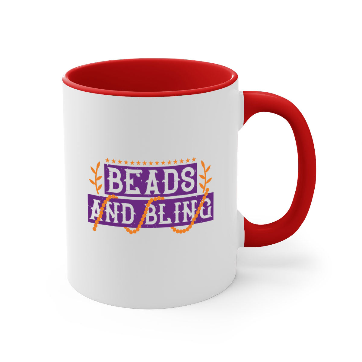 Beads and Bling 40# Mardi Gras Mug with colorful handle and glossy finish, available in multiple colors.