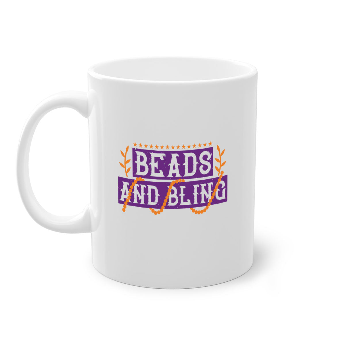 Beads and Bling 40# Mardi Gras Mug with colorful handle and glossy finish, available in multiple colors.