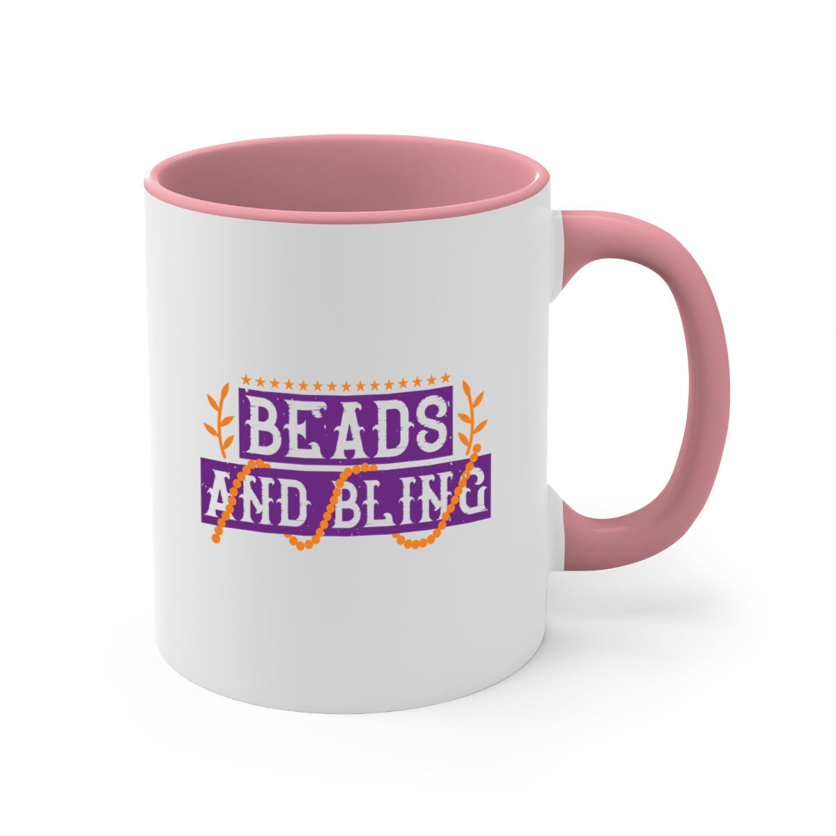 Beads and Bling 40# Mardi Gras Mug with colorful handle and glossy finish, available in multiple colors.