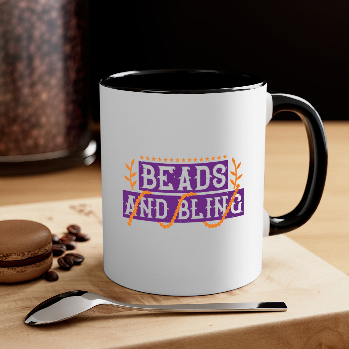 Beads and Bling 40# Mardi Gras Mug with colorful handle and glossy finish, available in multiple colors.