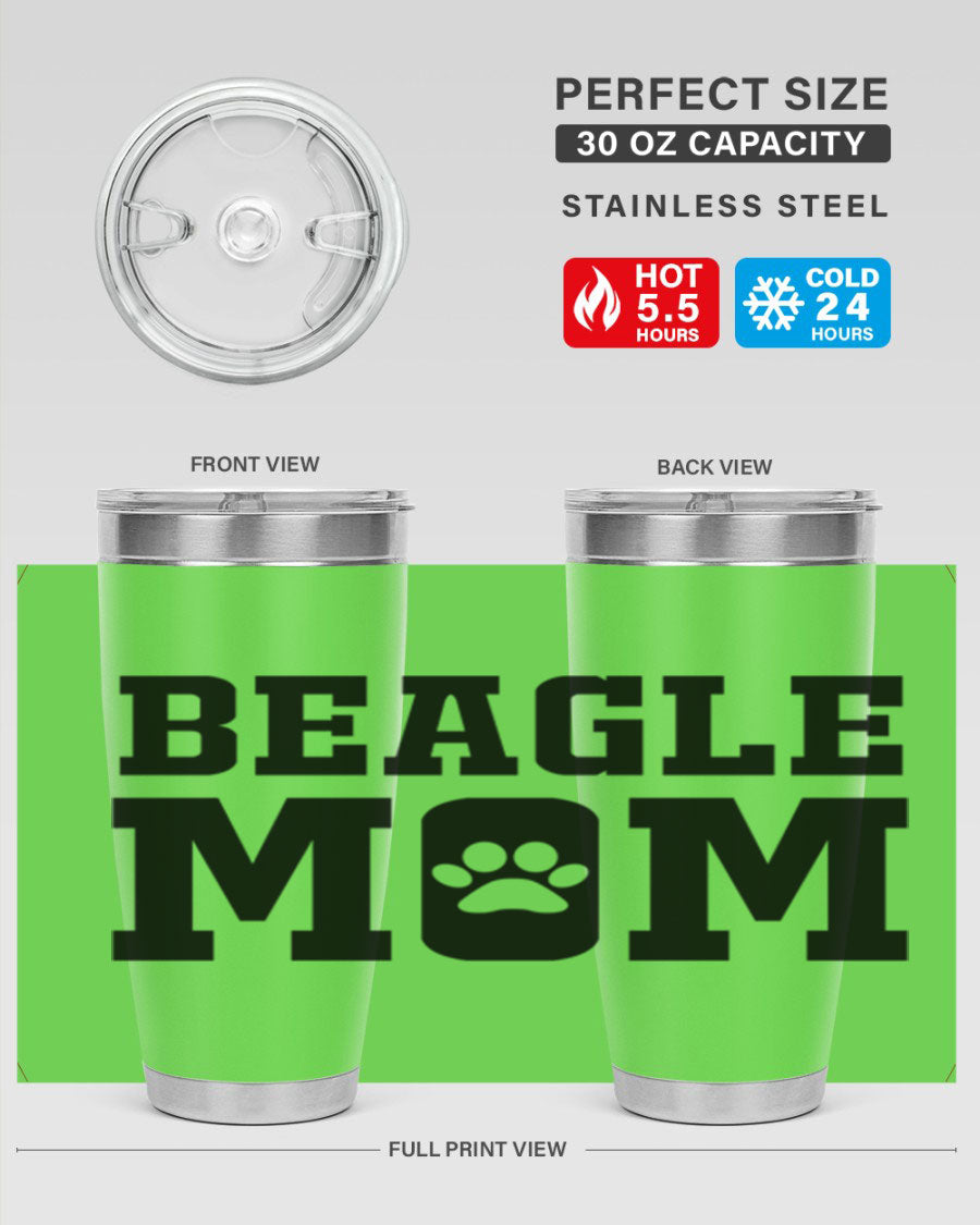 Beagle Mom 215# Tumbler in stainless steel with a vibrant design, showcasing a beagle theme, perfect for hot and cold beverages.