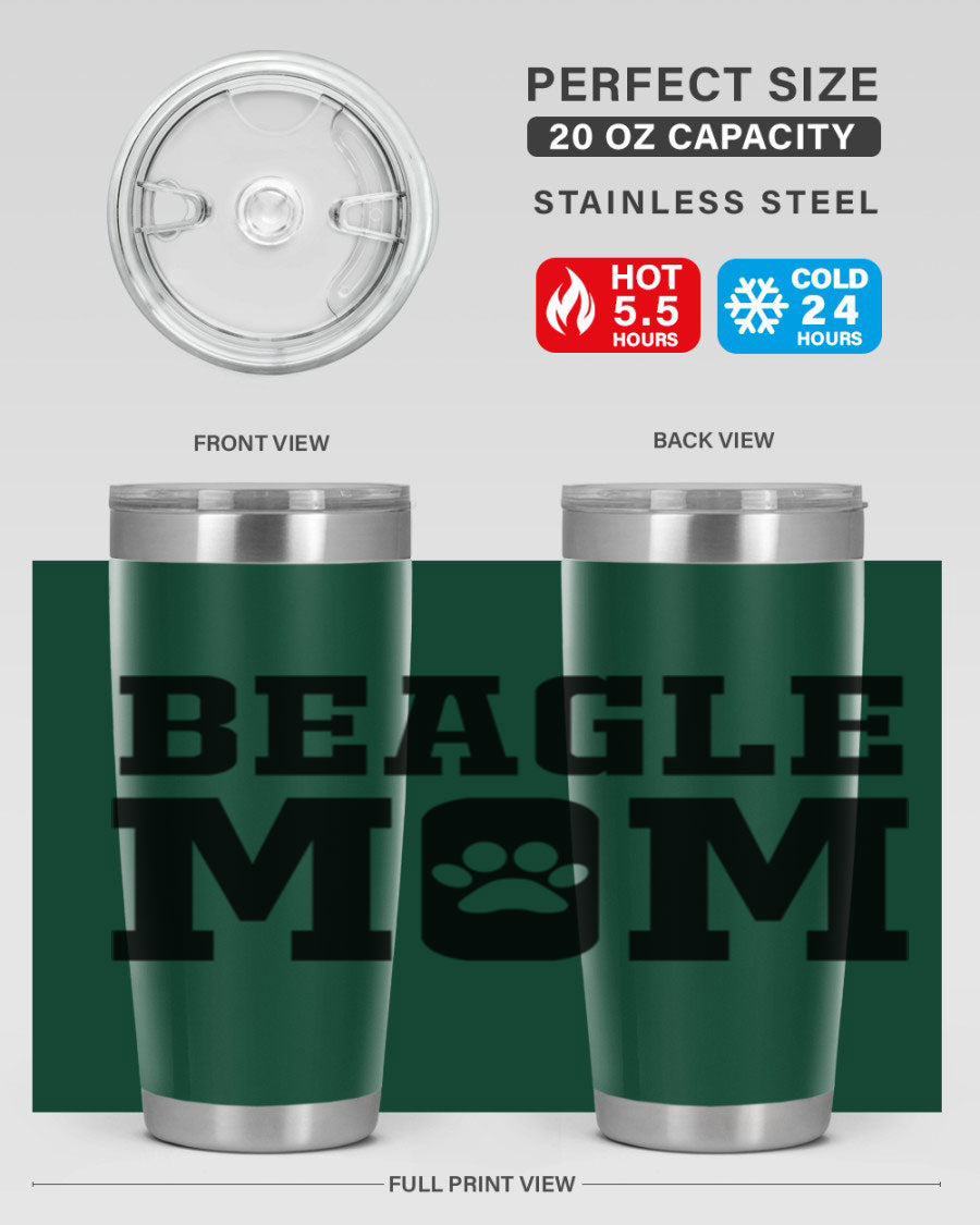 Beagle Mom 215# Tumbler in stainless steel with a vibrant design, showcasing a beagle theme, perfect for hot and cold beverages.