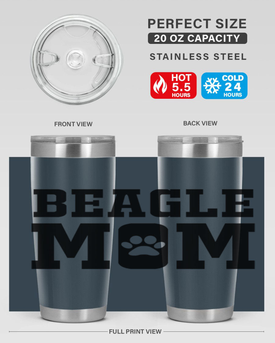 Beagle Mom 215# Tumbler in stainless steel with a vibrant design, showcasing a beagle theme, perfect for hot and cold beverages.