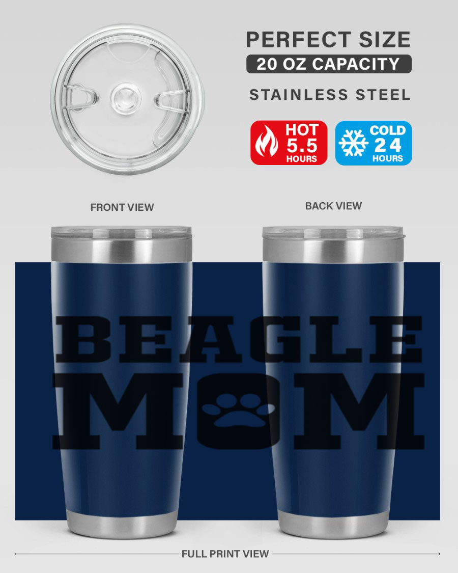 Beagle Mom 215# Tumbler in stainless steel with a vibrant design, showcasing a beagle theme, perfect for hot and cold beverages.