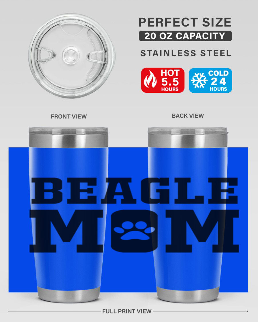 Beagle Mom 215# Tumbler in stainless steel with a vibrant design, showcasing a beagle theme, perfect for hot and cold beverages.