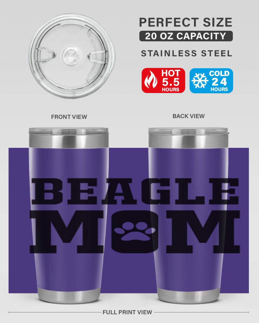 Beagle Mom 215# Tumbler in stainless steel with a vibrant design, showcasing a beagle theme, perfect for hot and cold beverages.