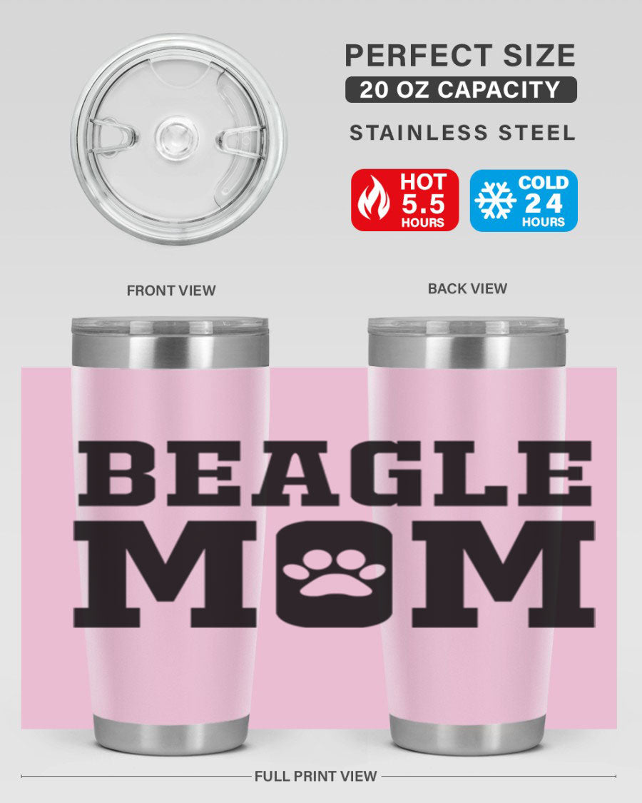 Beagle Mom 215# Tumbler in stainless steel with a vibrant design, showcasing a beagle theme, perfect for hot and cold beverages.